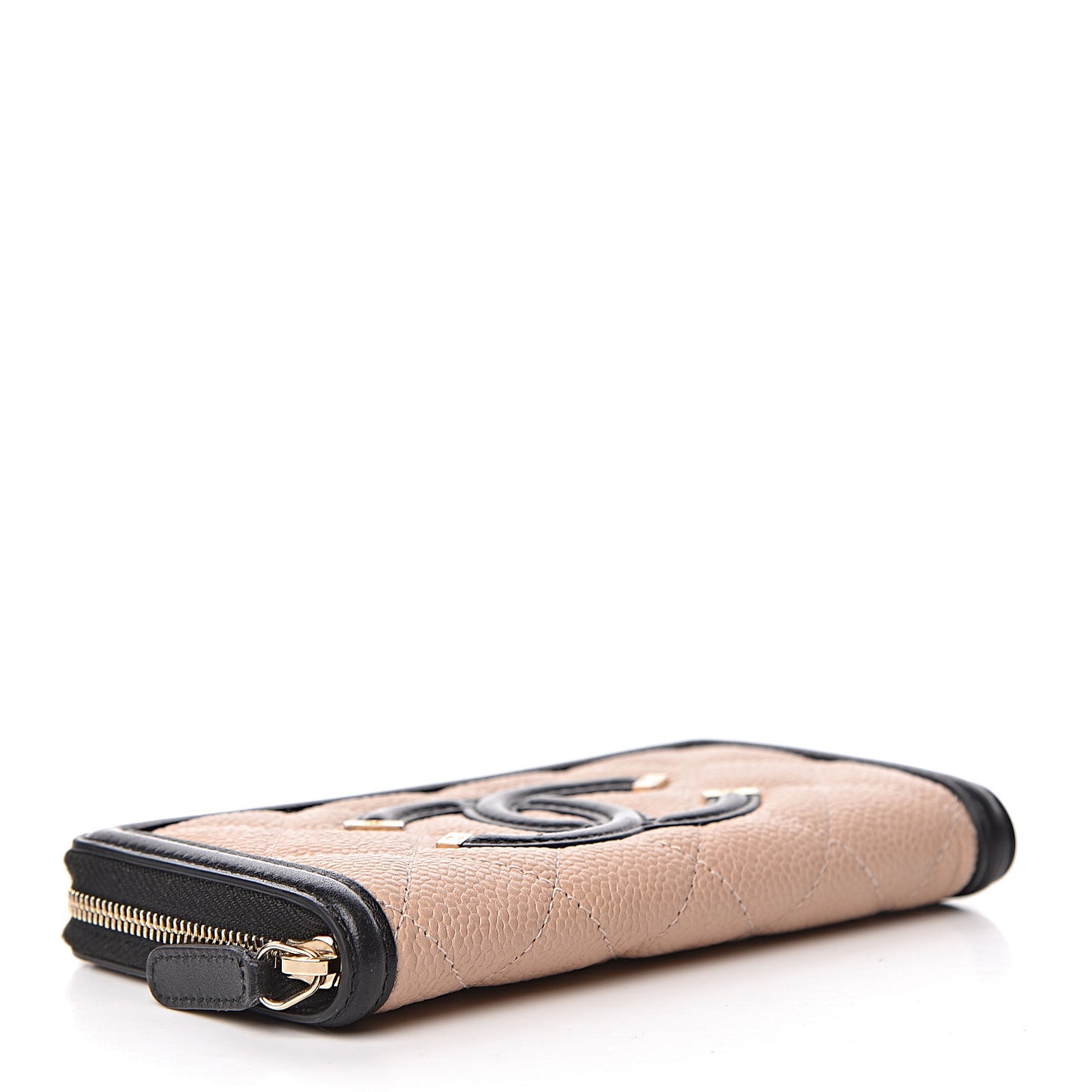 Caviar Quilted Small Filigree Zip Around Wallet Beige Black