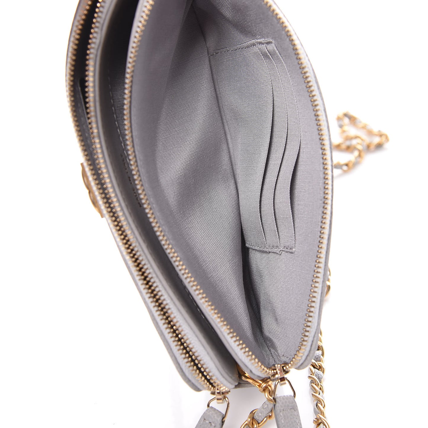 Caviar Quilted Small Boy Clutch With Chain Grey