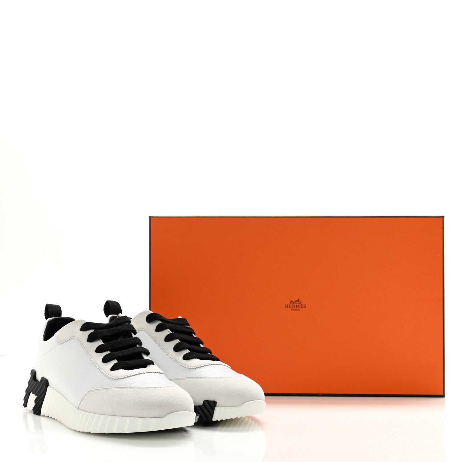 Hermes Goatskin Suede Goatskin Bouncing Sneakers 37 White Black 10 of 10