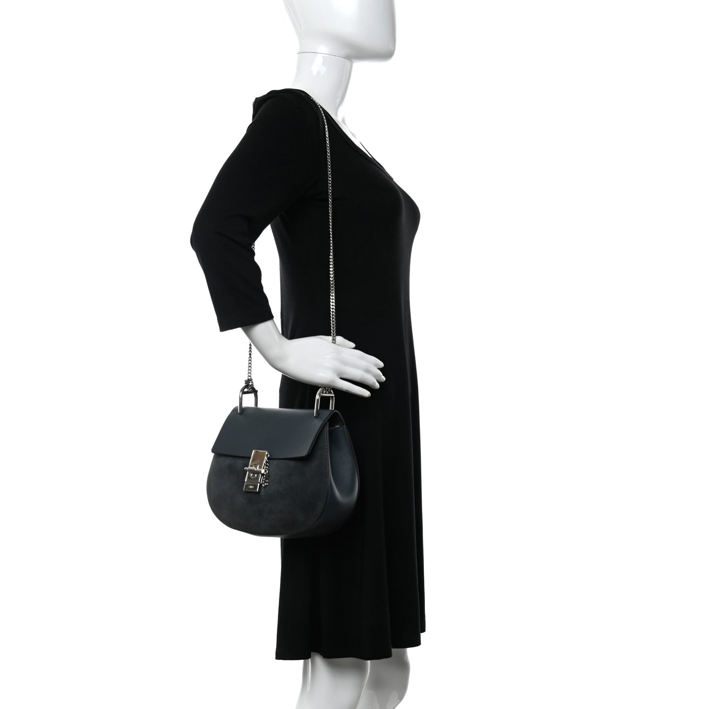 Suede Smooth Calfskin Mini Drew Shoulder Bag Silver Blue