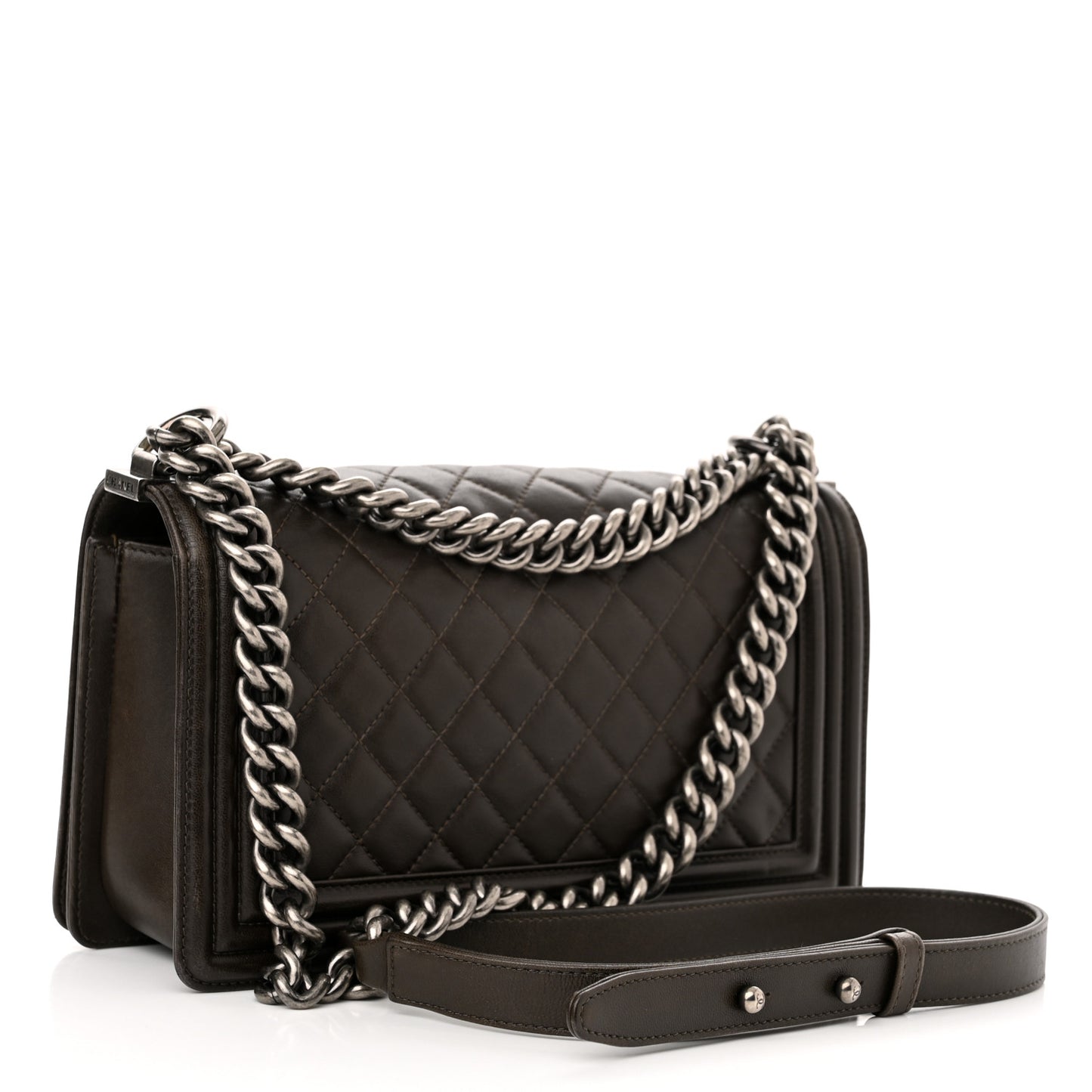 Calfskin Quilted Medium Boy Flap Dark Brown