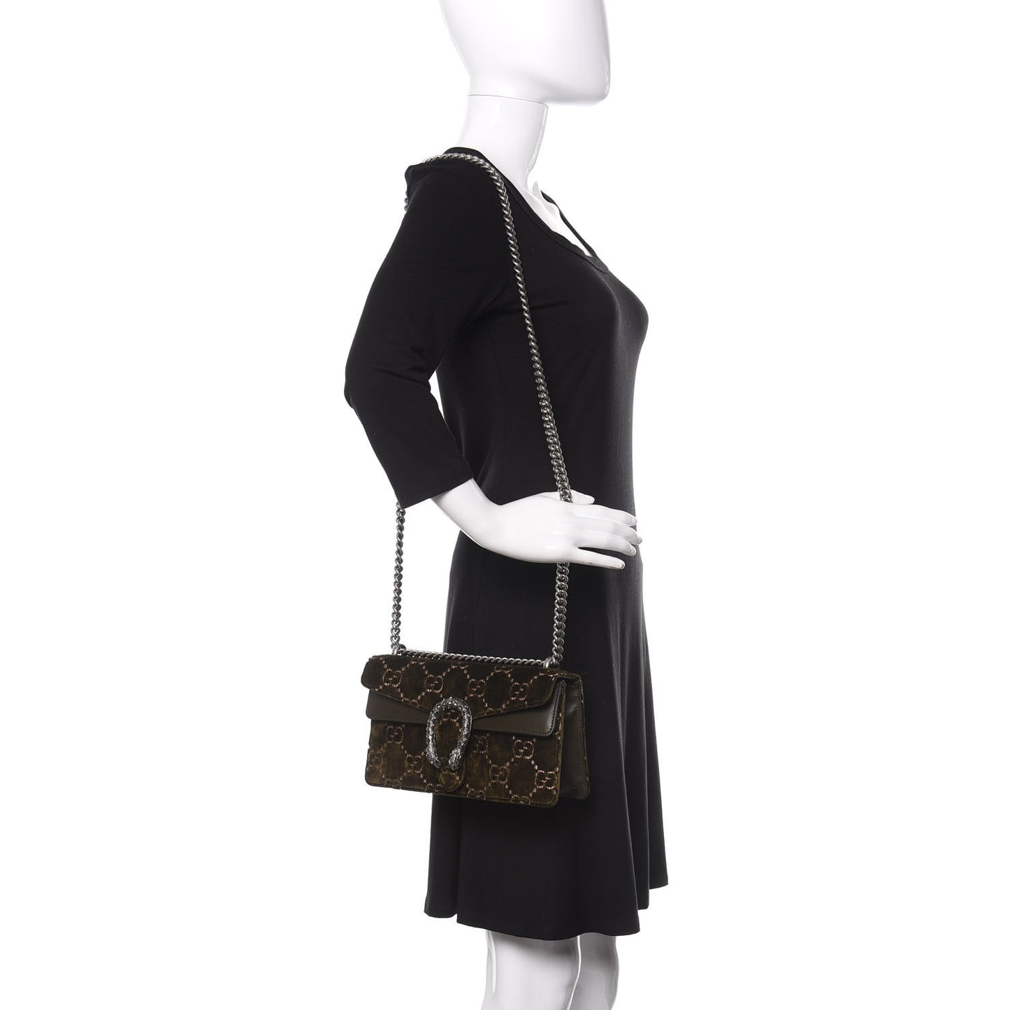 Velvet Moon Calfskin Crystal GG Monogram Small Dionysus Shoulder Bag Dark Olive Rose Gold
