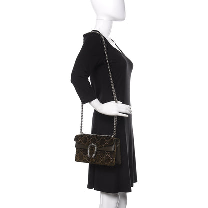 Gucci Velvet Moon Calfskin Crystal GG Monogram Small Dionysus Shoulder Bag Dark Olive Rose Gold 3 of 11