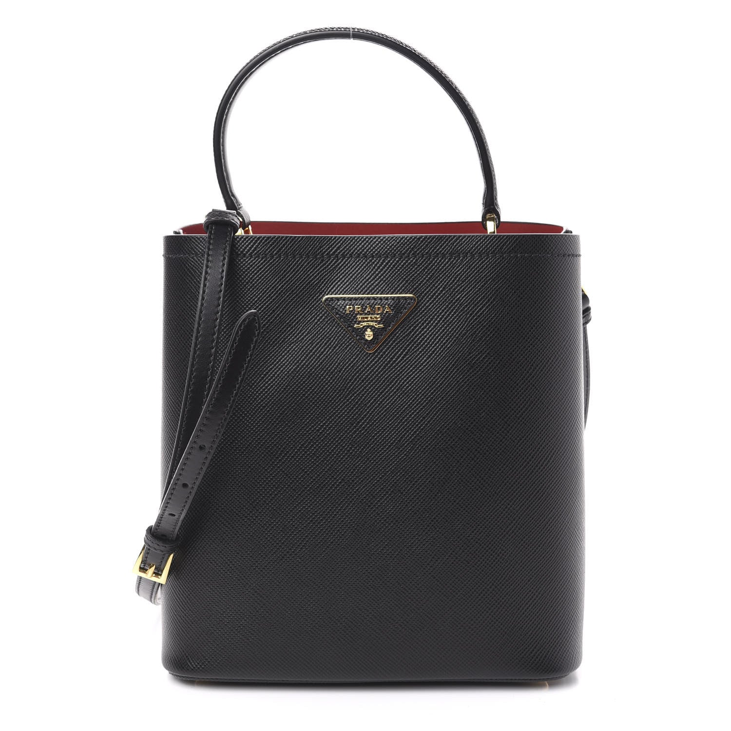 Prada Saffiano Cuir Medium Panier Bucket Bag Black Fuoco 1 of 10