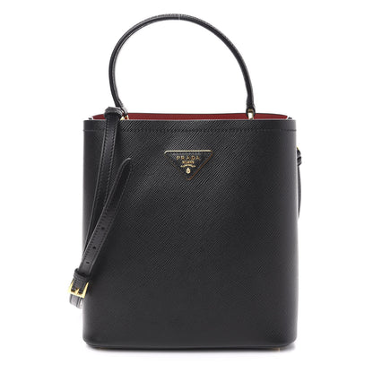 Prada Saffiano Cuir Medium Panier Bucket Bag Black Fuoco 1 of 10