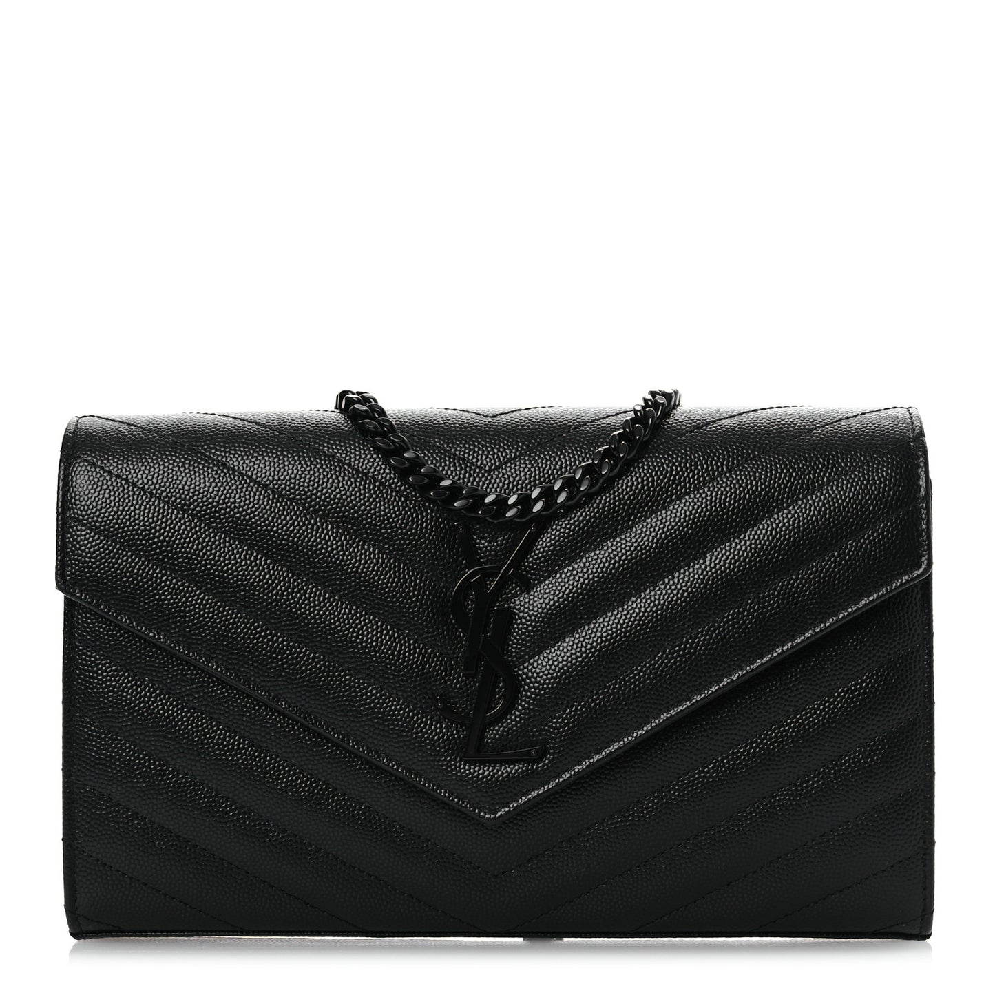 Grain De Poudre Matelasse Chevron Monogram Monochrome Chain Wallet Black