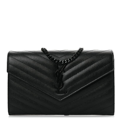 Saint Laurent Grain De Poudre Matelasse Chevron Monogram Monochrome Chain Wallet Black 1 of 13
