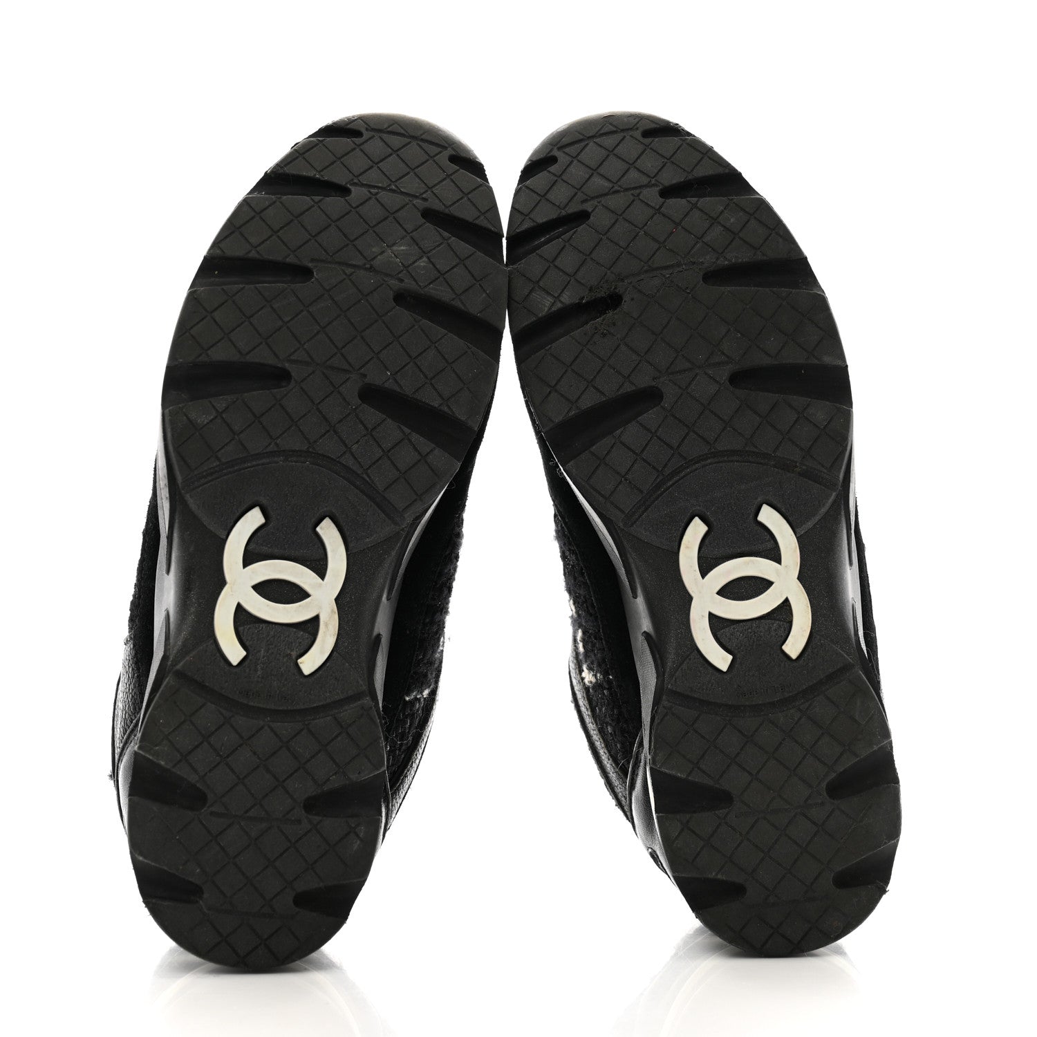 Chanel Tweed Suede Goatskin CC Sneakers 38 Black White 6 of 11