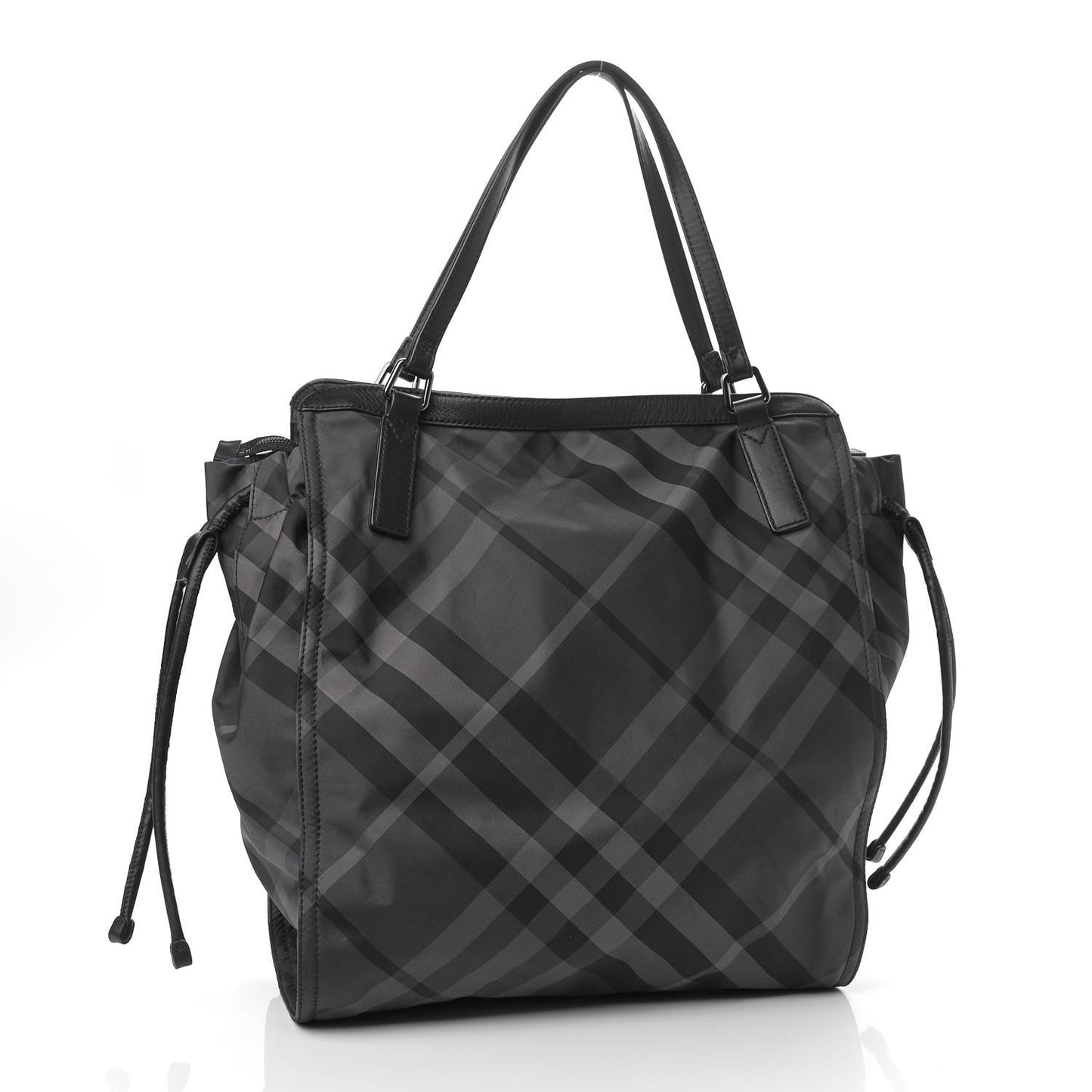 Nylon Check Small Buckleigh Packable Tote Charcoal