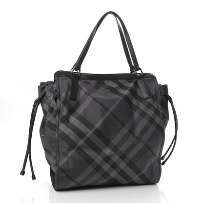 Burberry Nylon Check Small Buckleigh Packable Tote Charcoal 3 of 8