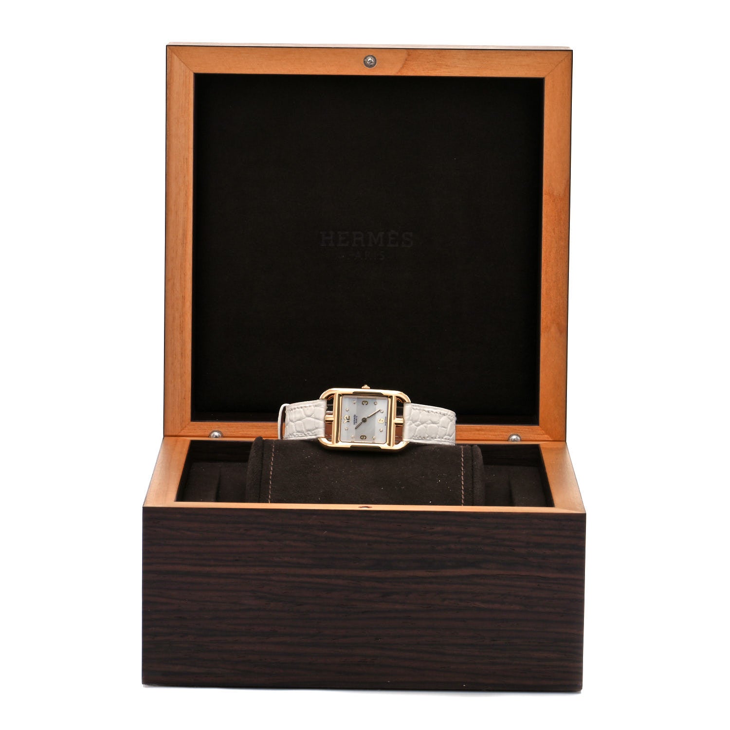 Hermes 18K Yellow Gold Alligator Diamond Mother of Pearl 23mm Cape Cod Quartz Watch Blanc 5 of 5