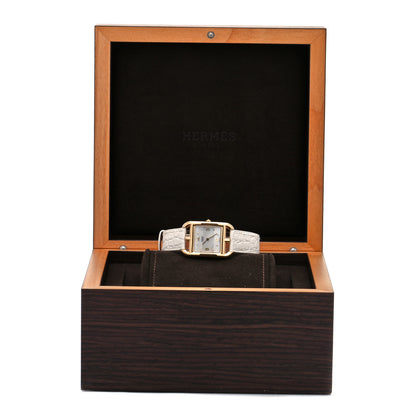 Hermes 18K Yellow Gold Alligator Diamond Mother of Pearl 23mm Cape Cod Quartz Watch Blanc 5 of 5