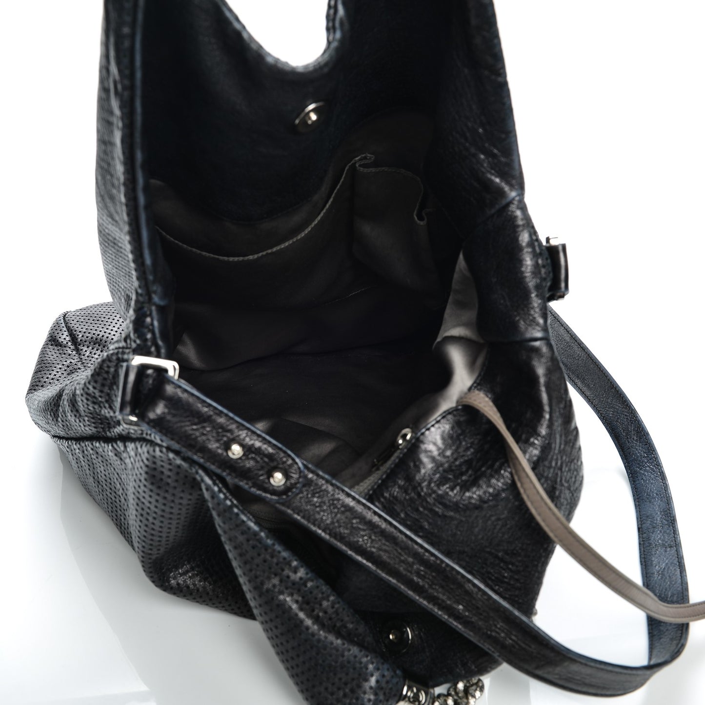 Glazed Calfskin Perforated XL Rodeo Drive Tote Black