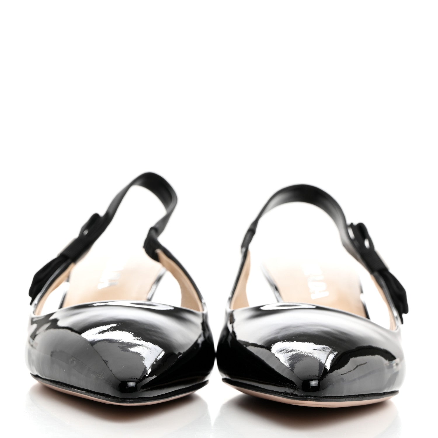 Prada Vernice Metal Triangle Logo Pointed Toe 55mm Slingback Pumps 39 Black 2 of 8