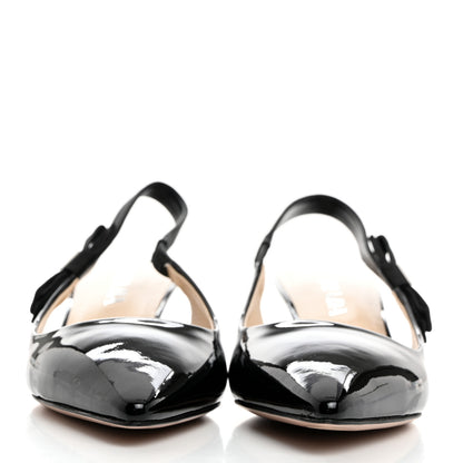 Prada Vernice Metal Triangle Logo Pointed Toe 55mm Slingback Pumps 39 Black 2 of 8