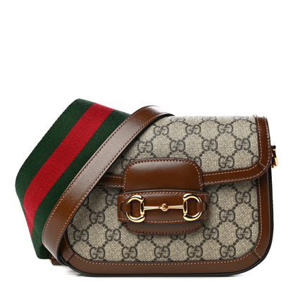 Gucci GG Supreme Monogram Web Mini Horsebit 1955 Shoulder Bag Beige Brown Sugar 1 of 13
