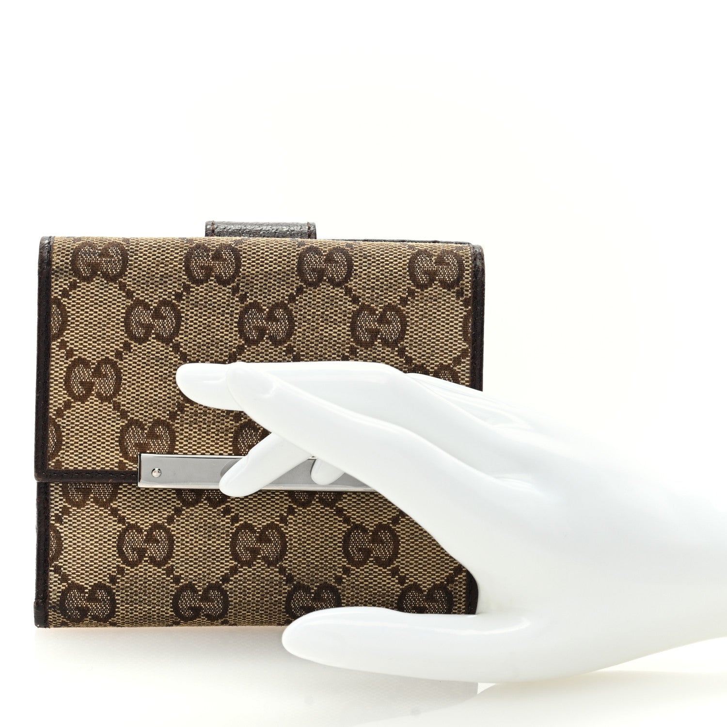 Gucci Monogram Metal Bar French Flap Wallet Beige Ebony Cocoa 2 of 6