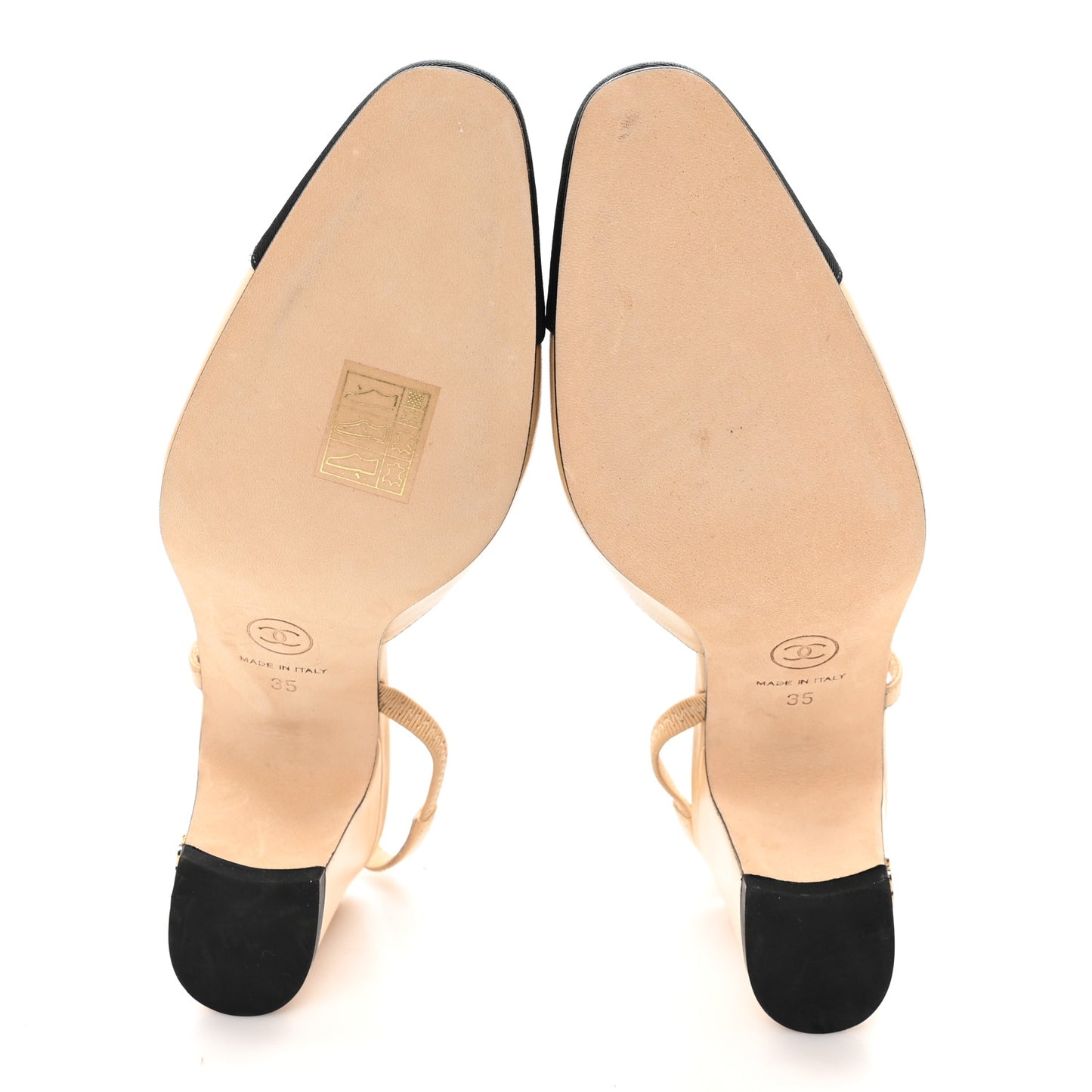 Goatskin Grosgrain Cap Toe CC Slingback Pumps 35 Beige Black
