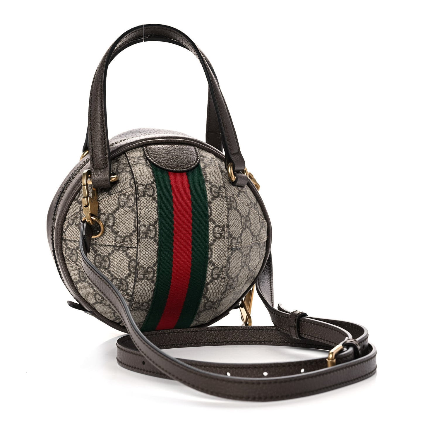 GG Supreme Monogram Textured Dollar Calfskin Web Mini Ophidia Basketball Shaped Shoulder Bag Beige Ebony New Acero