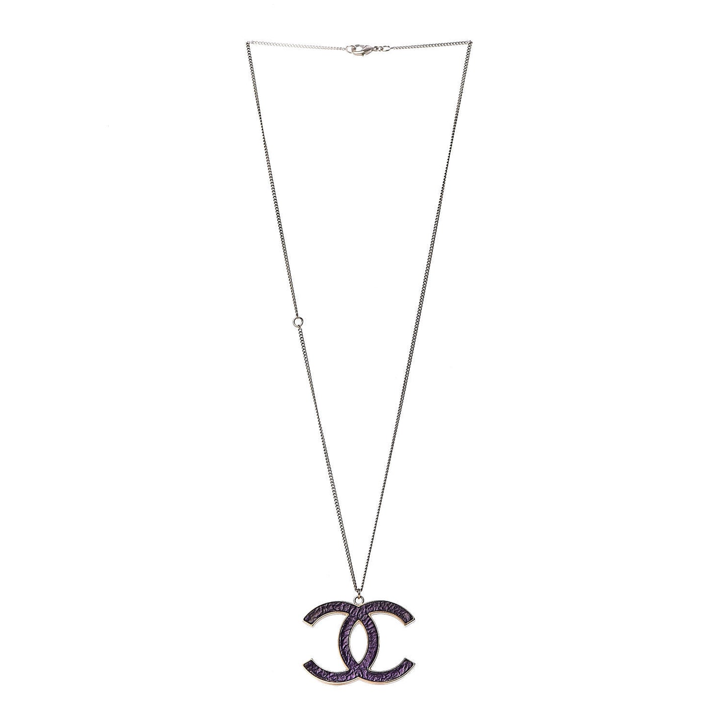 Large CC Pendant Necklace Purple Gold
