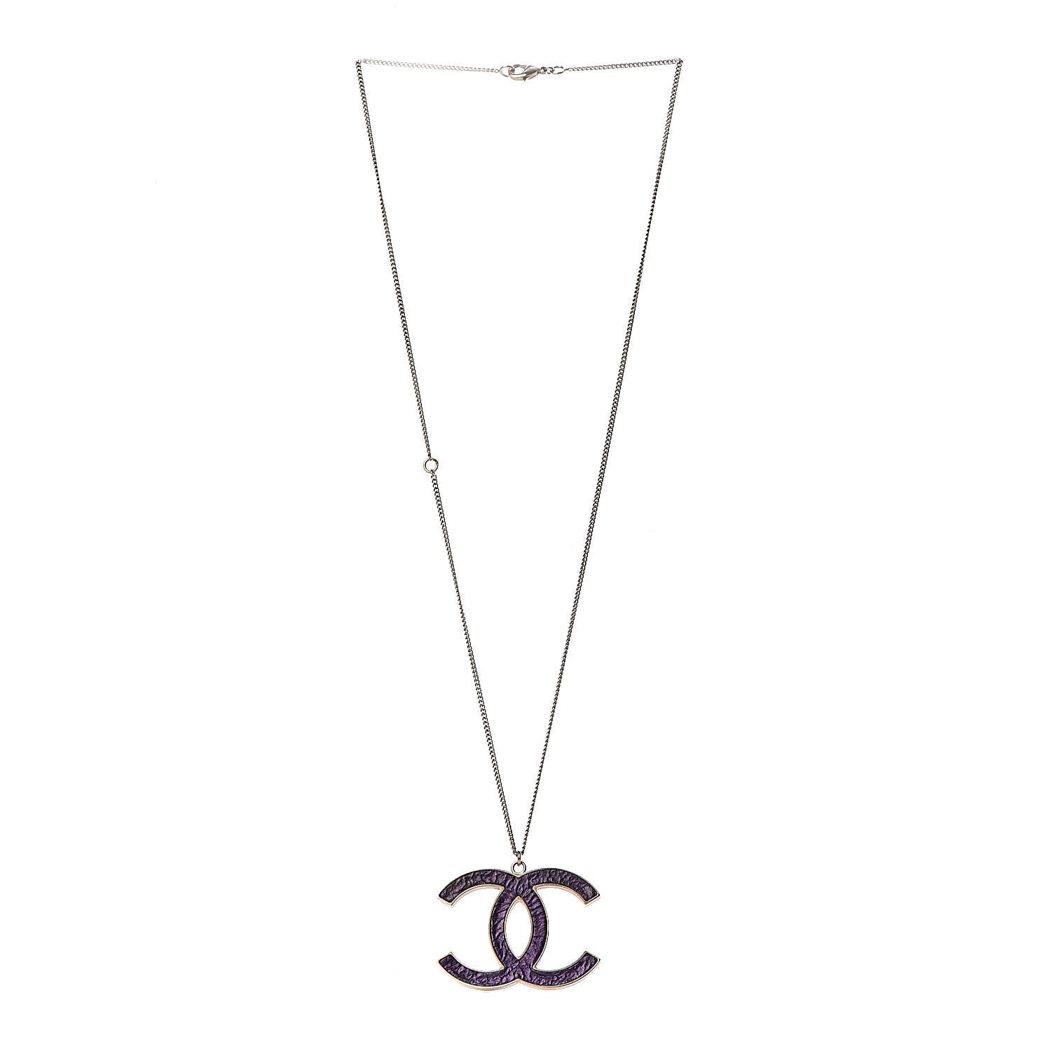 Chanel Large CC Pendant Necklace Purple Gold 3 of 6