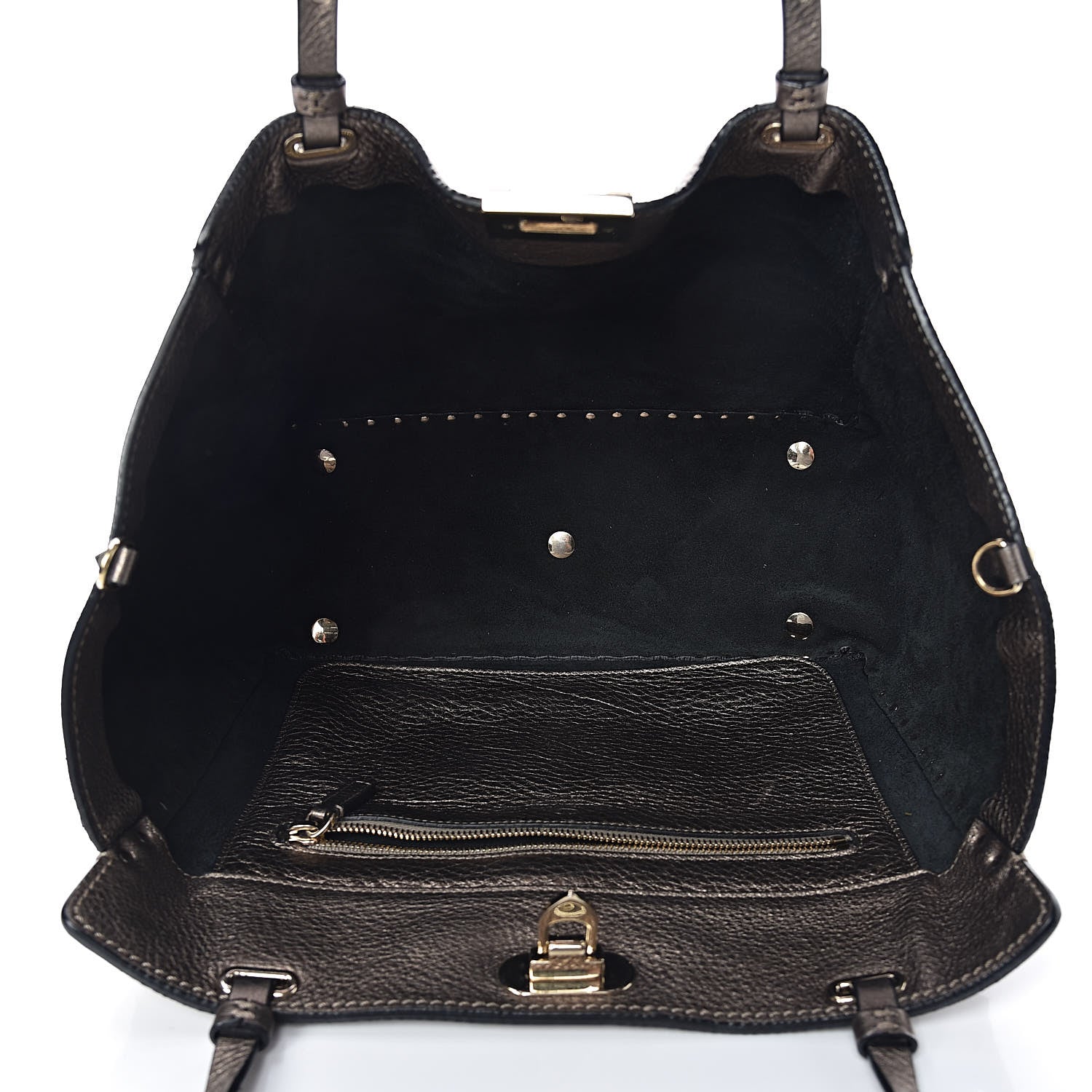 Valentino Garavani Metallic Alce Printed Calfskin Medium Rockstud Tote Sasso 5 of 14