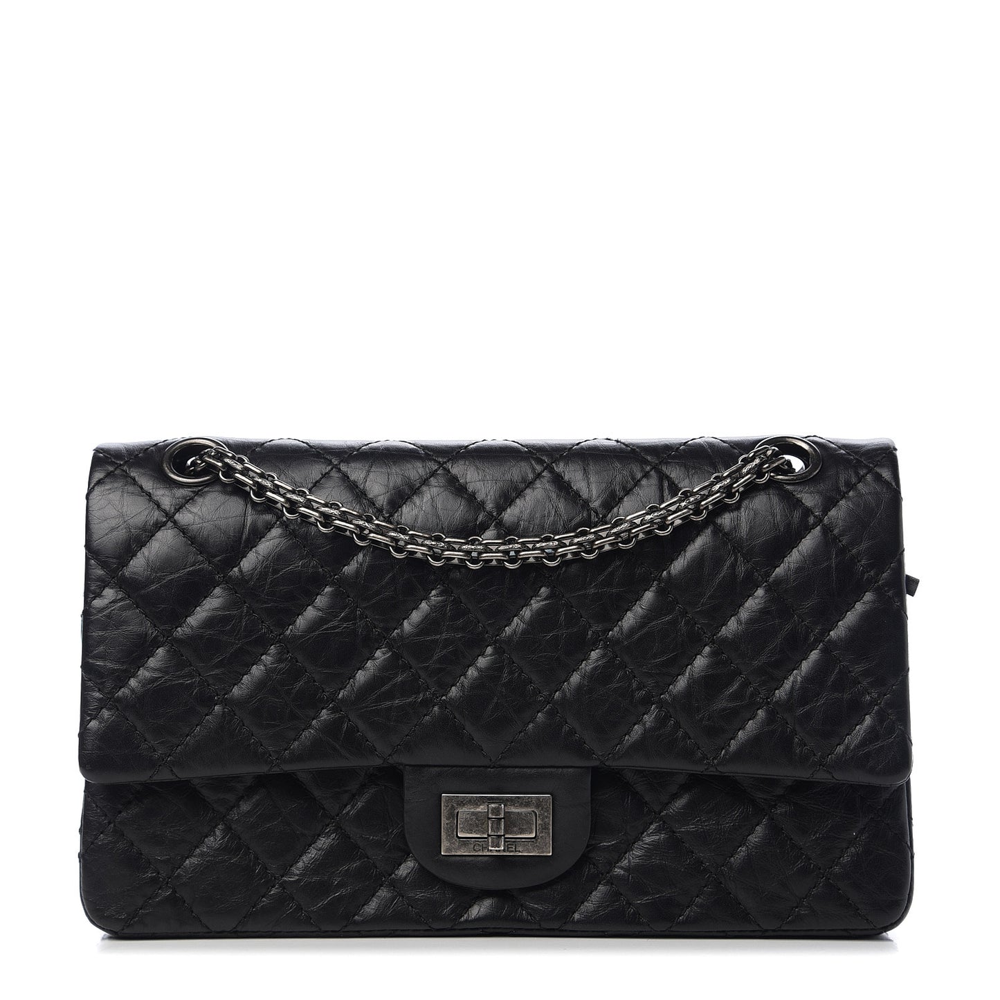 Aged Calfskin Quilted 2.55 Reissue 225 Flap Black
