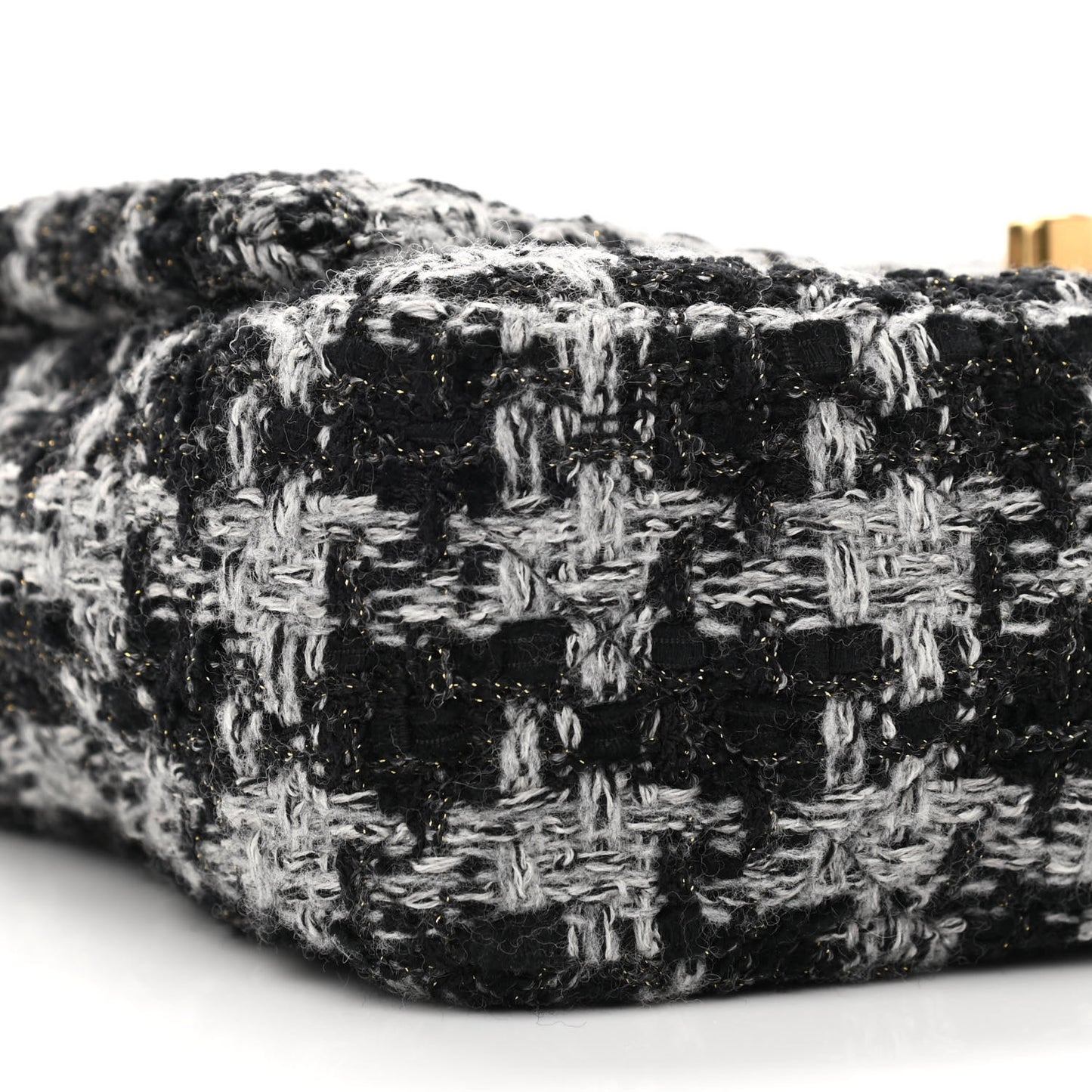 Wool Tweed Quilted Elegant Chain Flap Black Grey