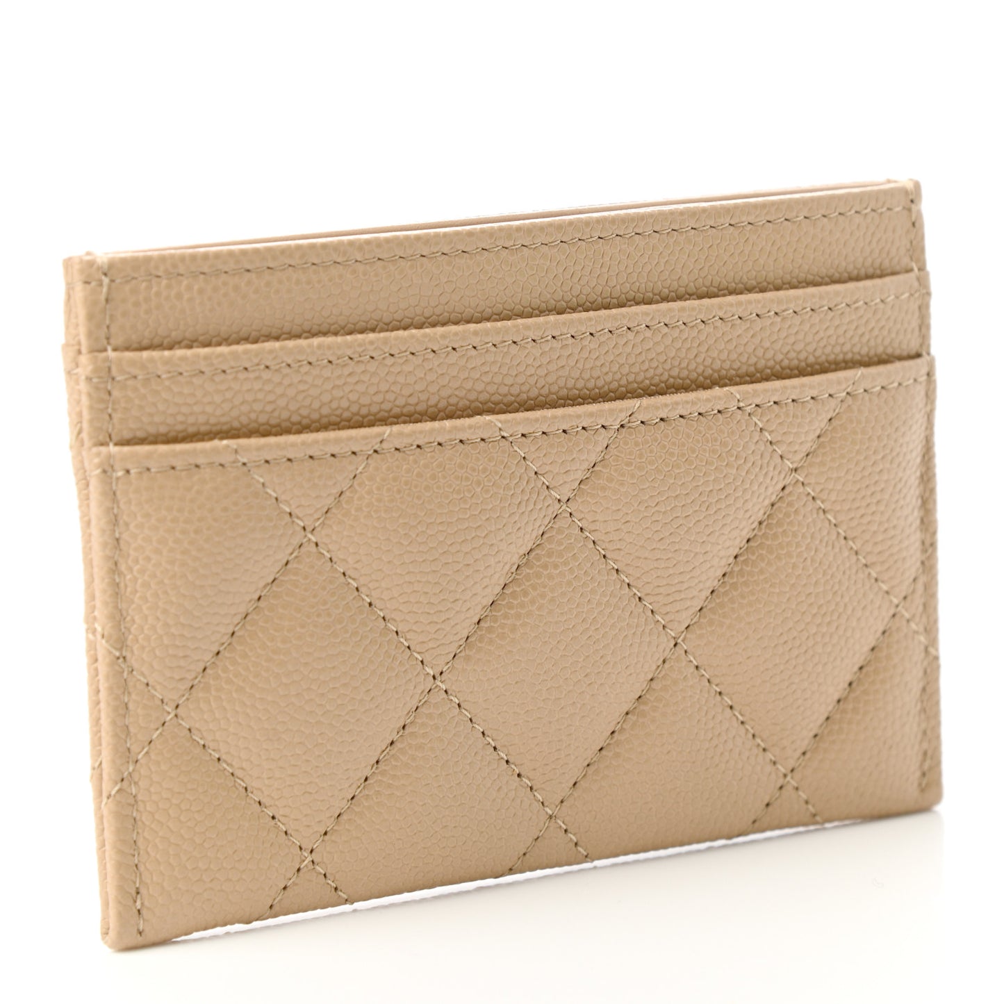 Caviar Quilted Crystal Card Holder Beige