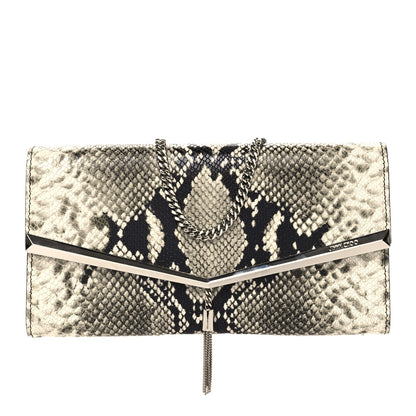 Jimmy Choo Snakeskin Embossed Chain Clutch Black Beige 1 of 9