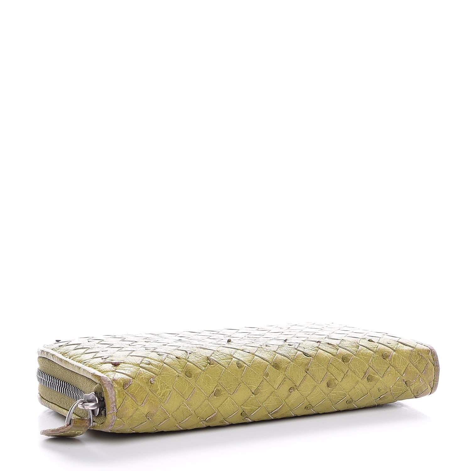 Bottega Veneta Ostrich Intrecciato Zip Around Wallet Green 4 of 12