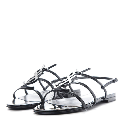 Saint Laurent Patent Calfskin Cassandra Monogram Sandals 37.5 Black 3 of 10
