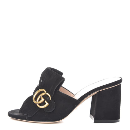 Gucci Kid Scamosciato GG Marmont Fringe 75mm Slide Sandals 36.5 Black 1 of 11