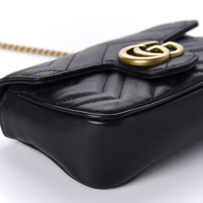 Gucci Calfskin Matelasse Super Mini GG Marmont Shoulder Bag Black 6 of 11
