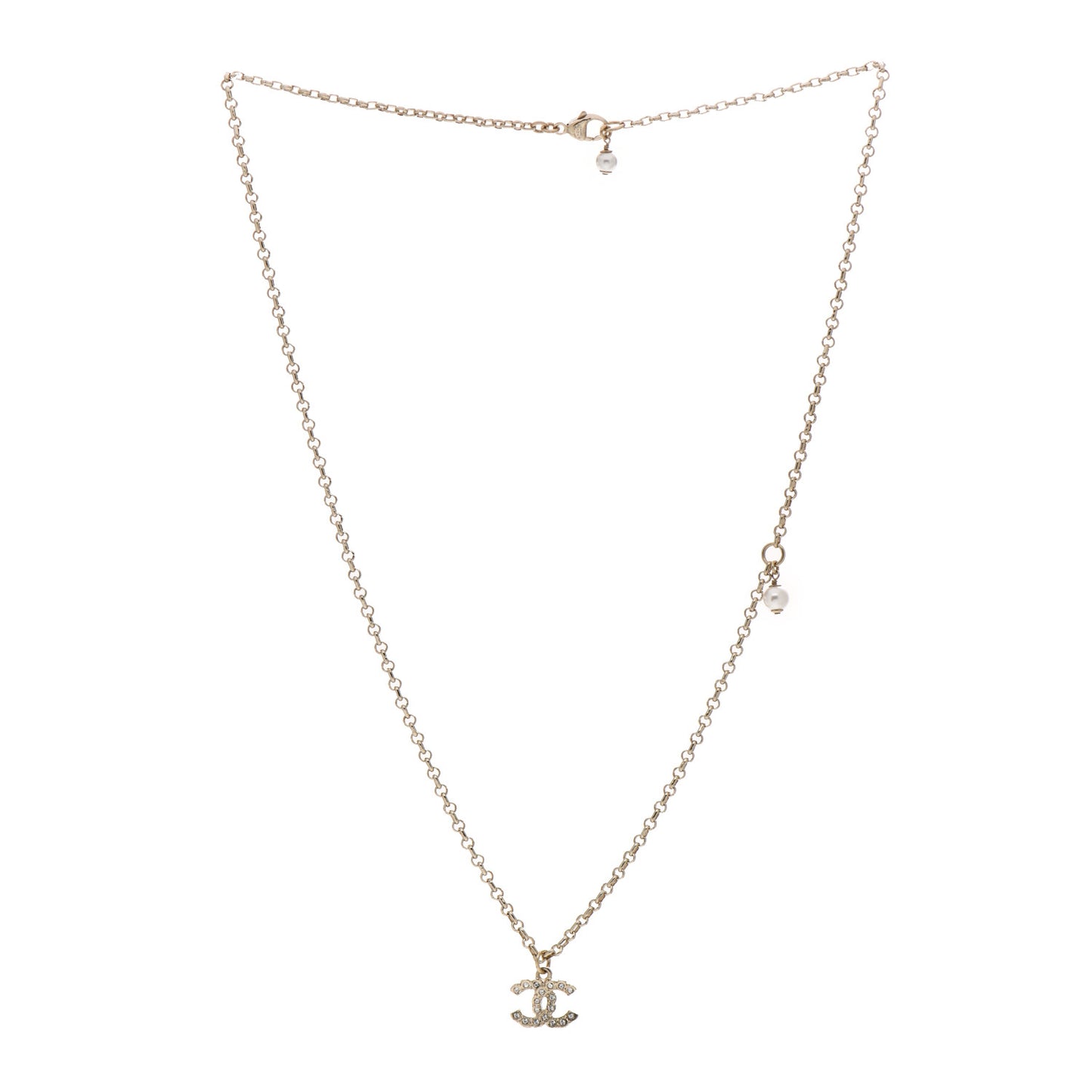 Pearl Crystal CC Pendant Necklace Gold