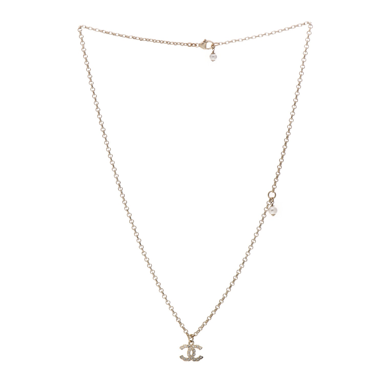 Chanel Pearl Crystal CC Pendant Necklace Gold 3 of 4