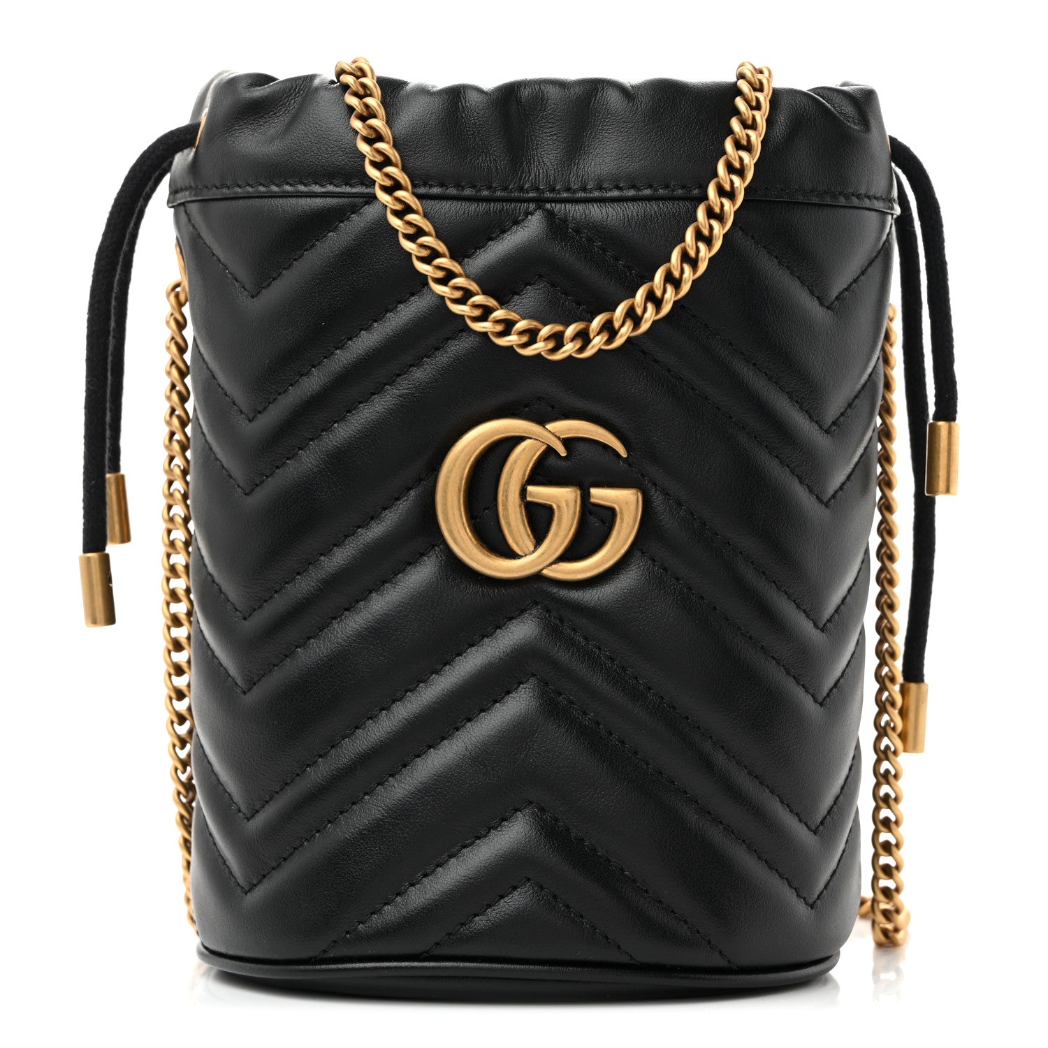 Gucci Calfskin Matelasse Mini GG Marmont 2.0 Bucket Bag Black 1 of 11
