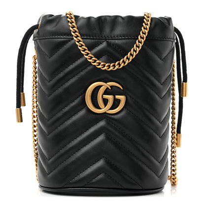Gucci Calfskin Matelasse Mini GG Marmont 2.0 Bucket Bag Black 1 of 11