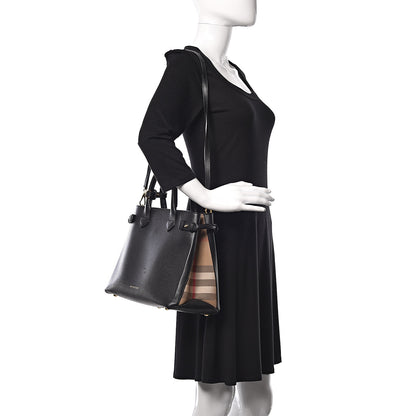 Burberry Grainy Calfskin House Check Medium Banner Tote Black 2 of 9