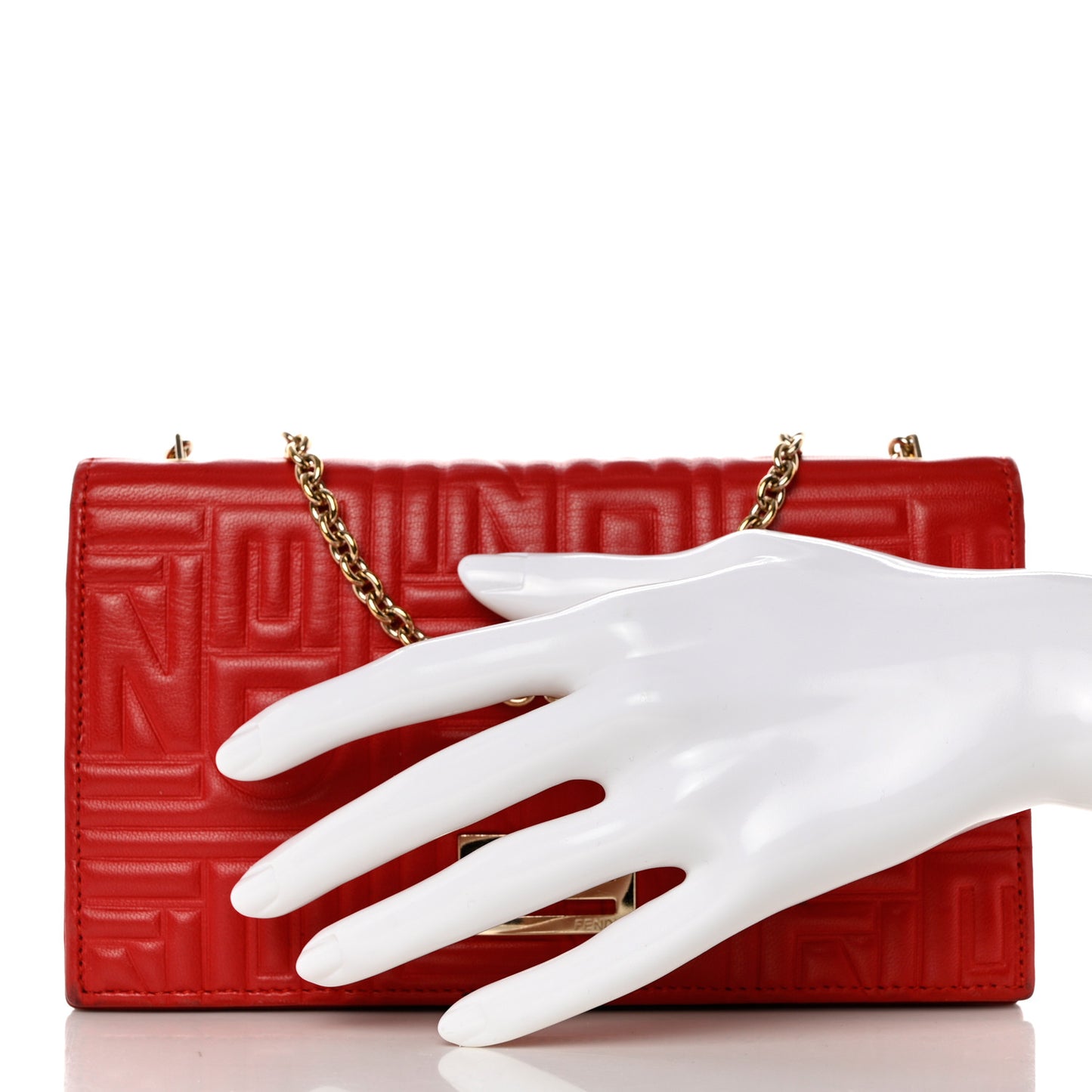 Nappa Logo Embossed Long Wallet on Chain Rosso