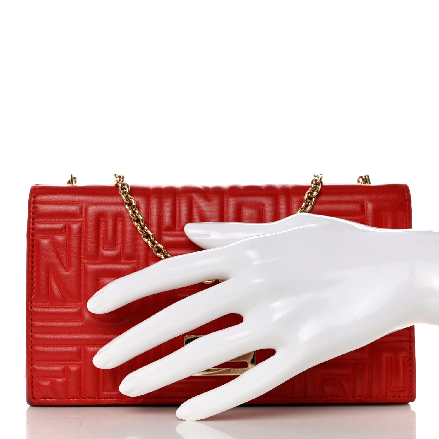 Fendi Nappa Logo Embossed Long Wallet on Chain Rosso 3 of 14