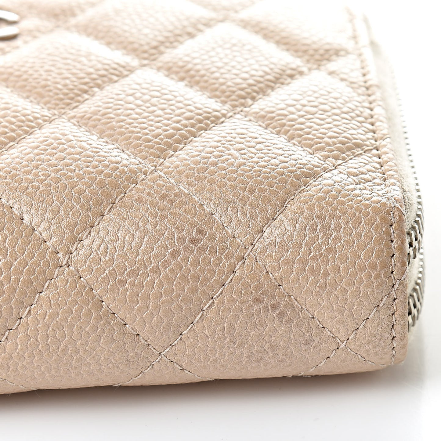Caviar Quilted Large Gusset Double Zip Around Wallet Beige