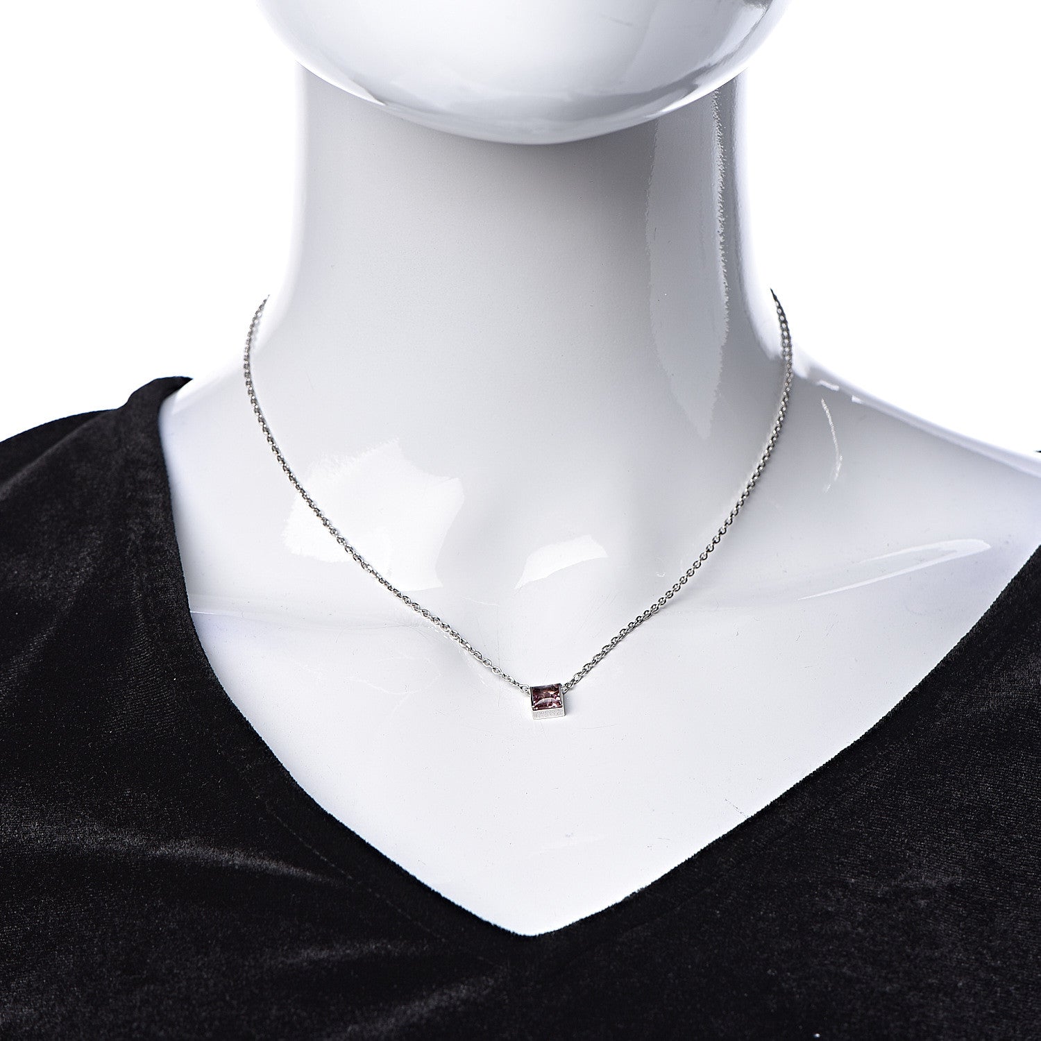Cartier 18K White Gold Pink Tourmaline Tank Pendant Necklace 2 of 6