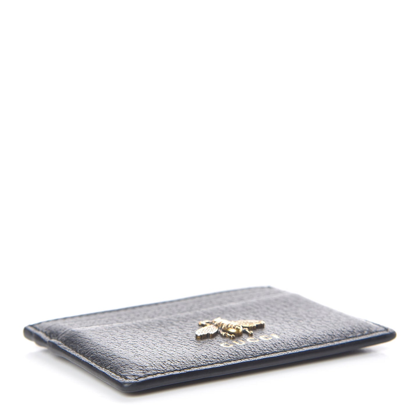 Pebbled Calfskin Animalier Card Holder Black
