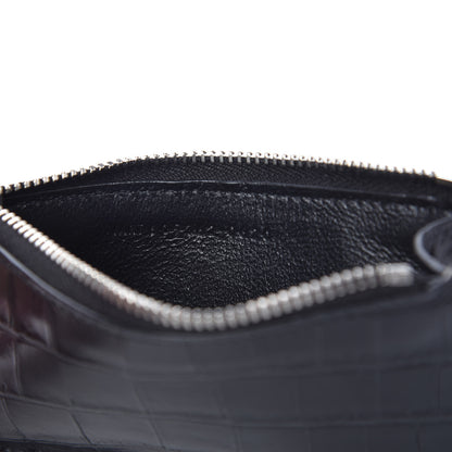 Saint Laurent Calfskin Crocodile Embossed 5 Fragments Zip Pouch Card Holder Black 9 of 10