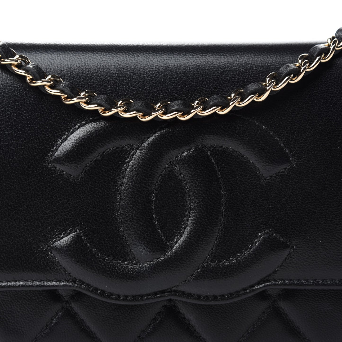 Goatskin Quilted Timeless CC Wallet On Chain WOC Black