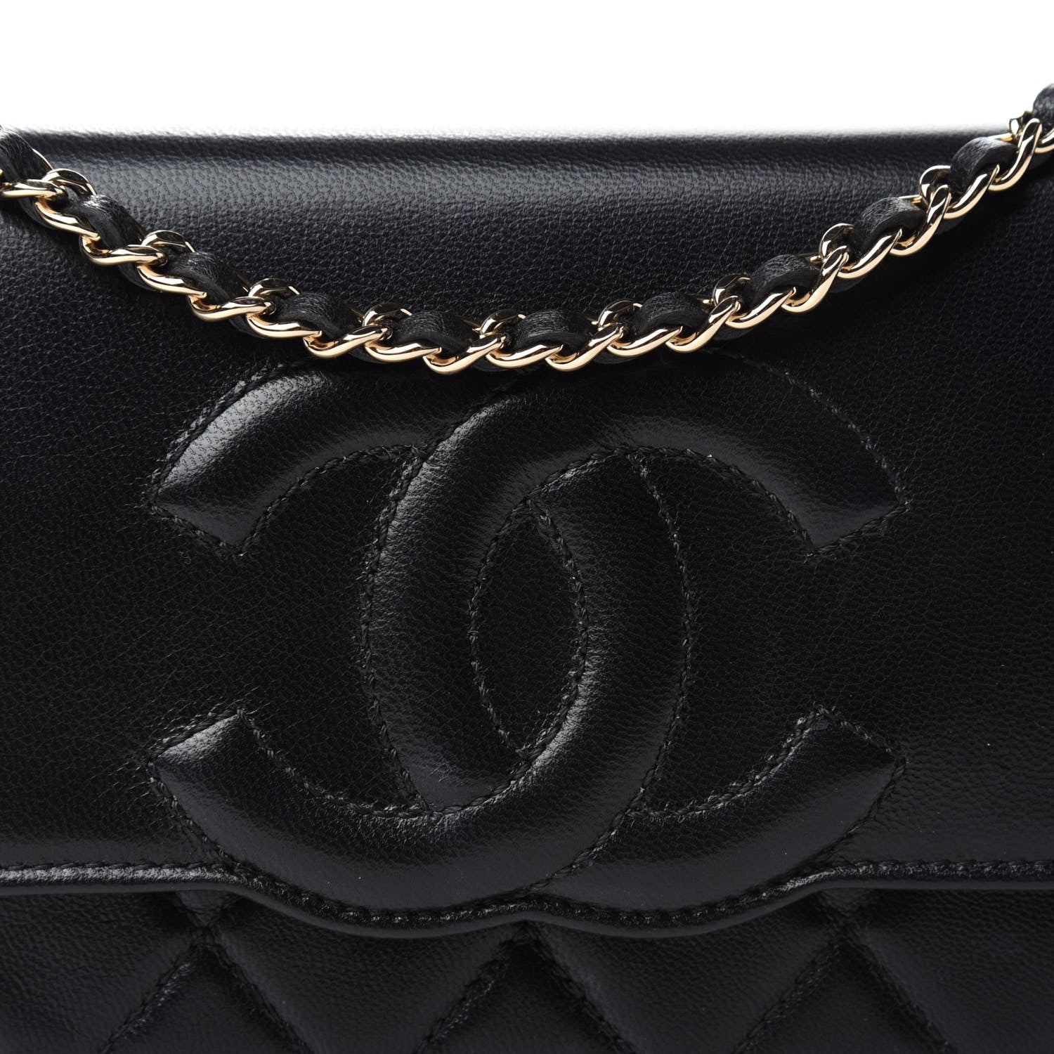 Chanel Goatskin Quilted Timeless CC Wallet On Chain WOC Black 11 of 12
