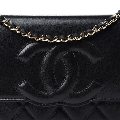 Chanel Goatskin Quilted Timeless CC Wallet On Chain WOC Black 11 of 12