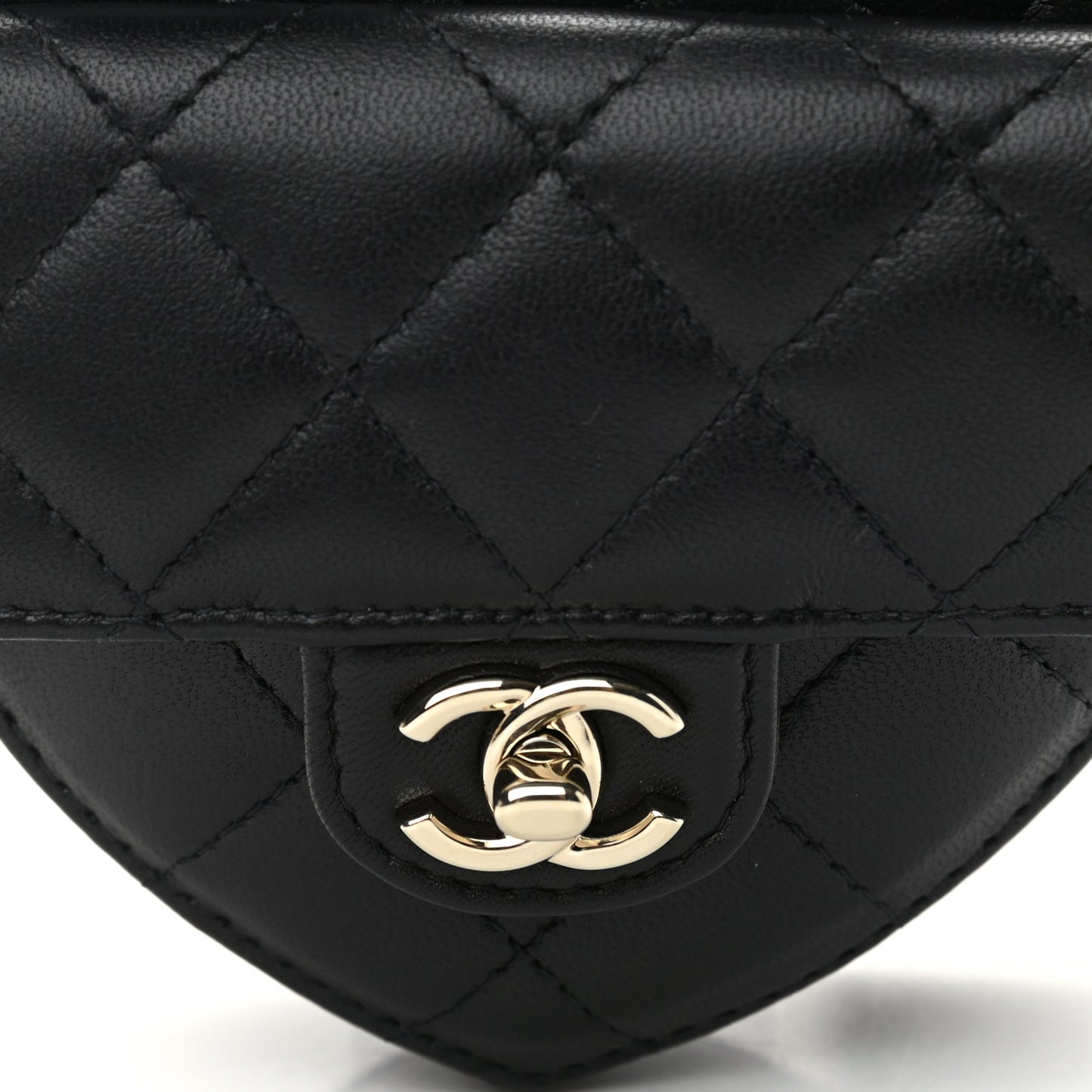 Lambskin Quilted CC In Love Heart Waist Belt Bag With Chain Black