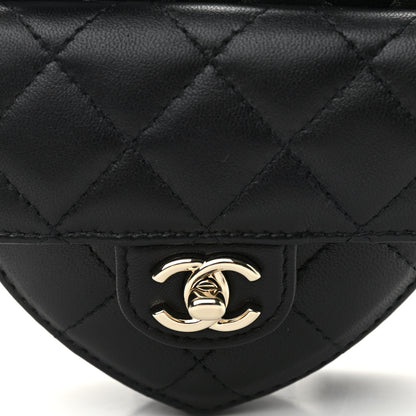 Chanel Lambskin Quilted CC In Love Heart Waist Belt Bag With Chain Black 7 of 11